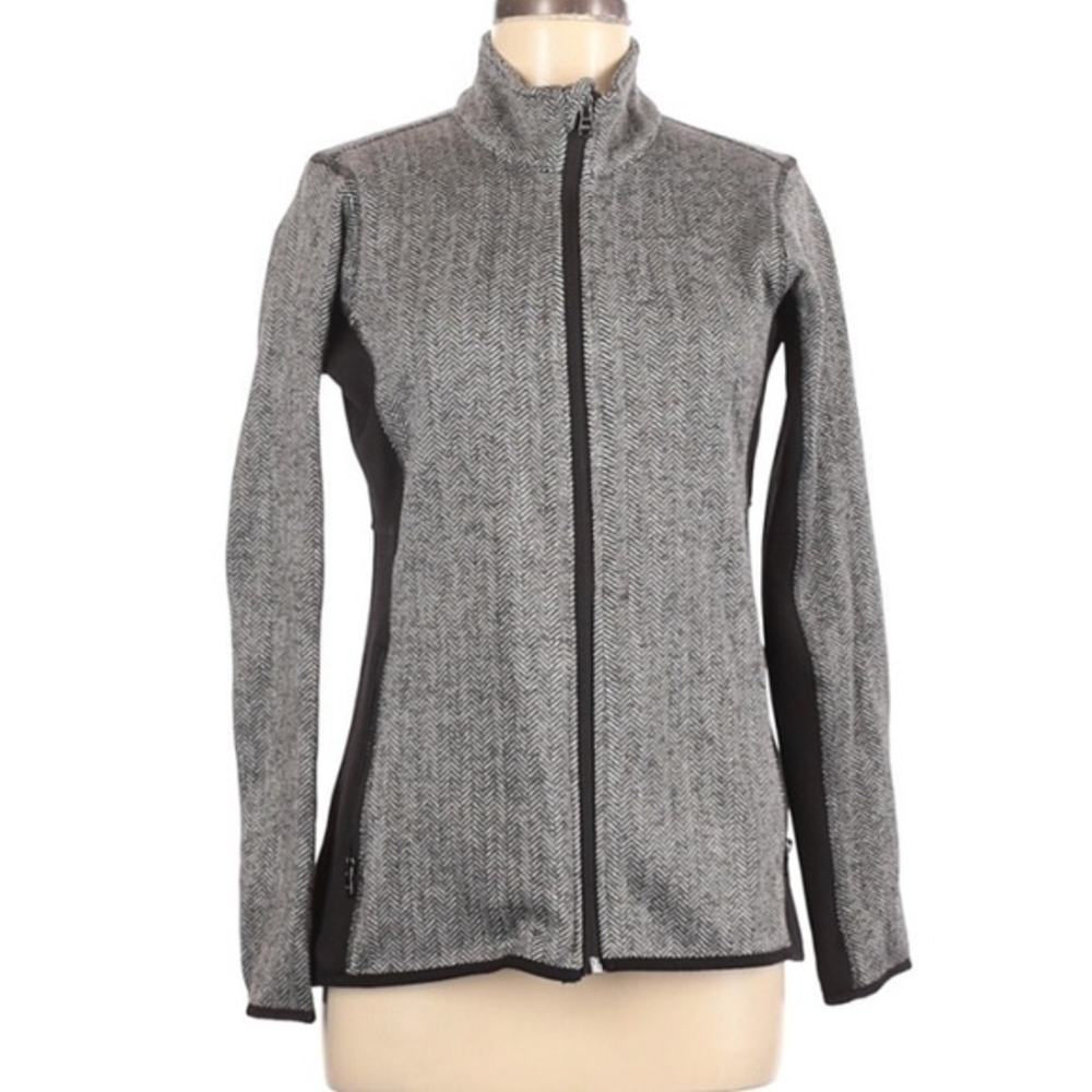 Marc NY Andrew Marc M black grey houndstooth zip up mixed media athletic jacket